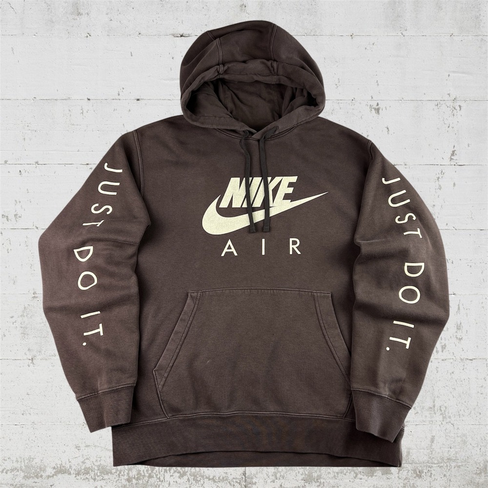 Y2K Nike Air Hoodie Mens Large Chocolate Brown Pullover Baggy Sweatshirt Skater